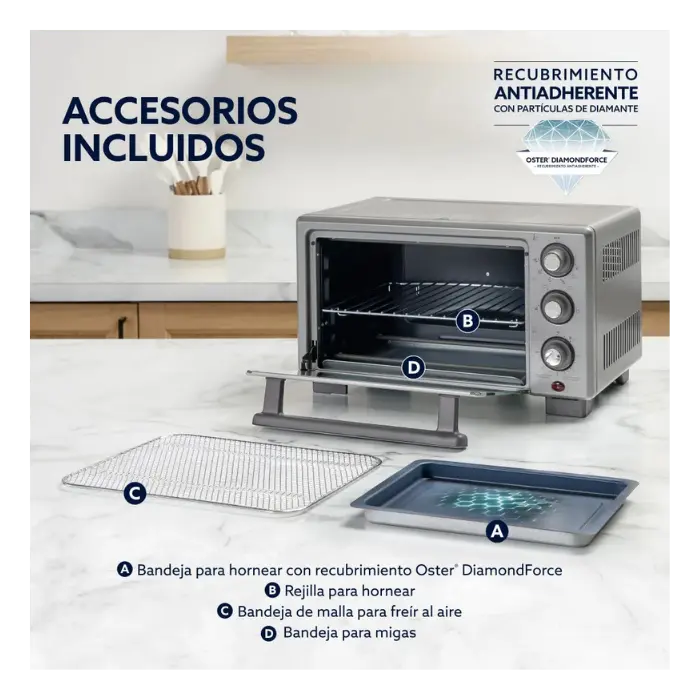 Horno Oster con Freidora de Aire 17L 1400W Plateado TSSTTV17MAFNS (4).webp