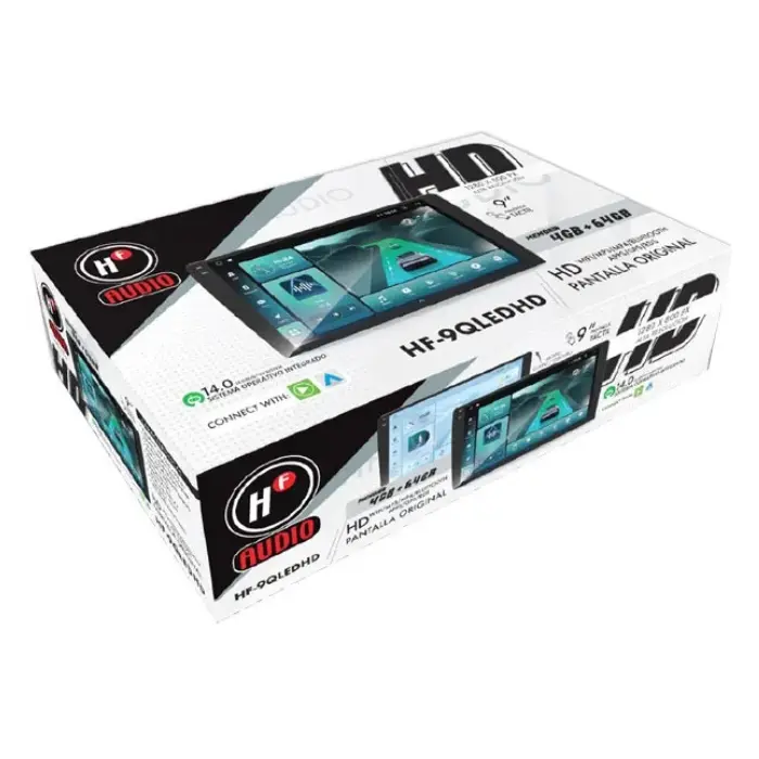 Radio HF Audio HF-9QLEDHD Pantalla Táctil 9″ QLED Android 14 Apple Carplay-Android Auto 64GB 4GB-RAM.webp