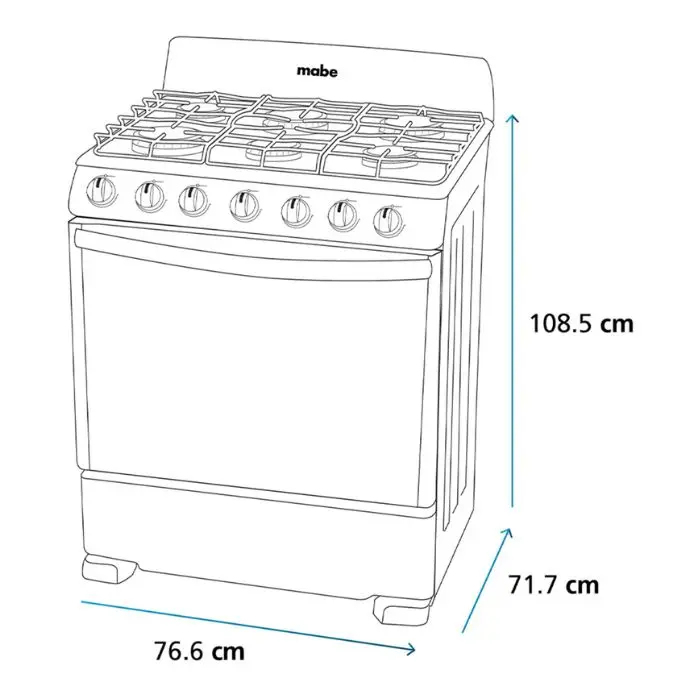 Cocina de Gas Mabe 30″ 6 Quemadores PlateadaNegro EM7622BAPS2 (5).webp