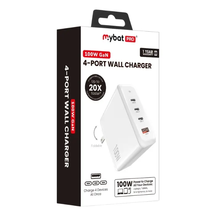 Adaptador de Corriente MyBat Pro 100W GaN 4 Puertos USB-CUSB-A Blanco RCGTRAC34PW (2).webp