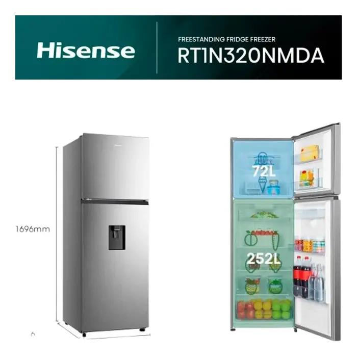 Refrigeradora Hisense Top Mount 11.5p³ Dispensador de Agua Sin Escarcha Plateada RT1N320NMDA (2).webp