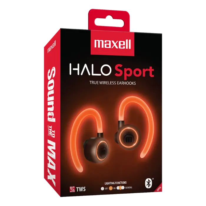 Audífonos Inalámbricos Maxell Halo Sport Earhooks NaranjaNegro 348484 (1).webp