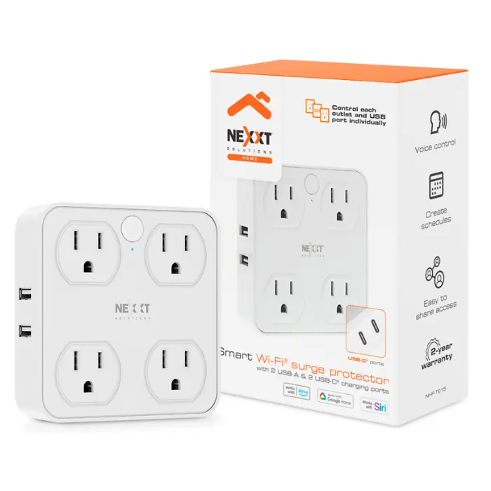 Protector De Sobretensión Inteligente Nexxt Solutions Wi-Fi USB-C/USB-A Blanco NHP-T615