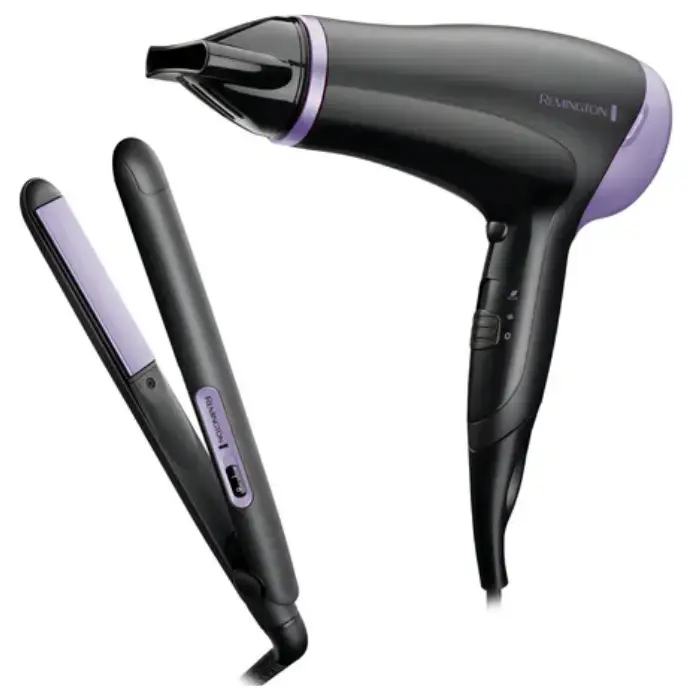 Kit Remington Style Essential Secadora-Plancha de Cabello Slim Negro/Morado