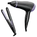 Kit Remington Style Essential Secadora-Plancha de Cabello Slim Negro/Morado