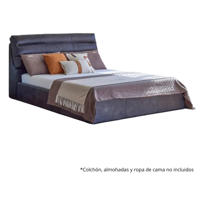Cama King de Cuero Barcelona Design Antique Ebony Gris B61C-200-AE