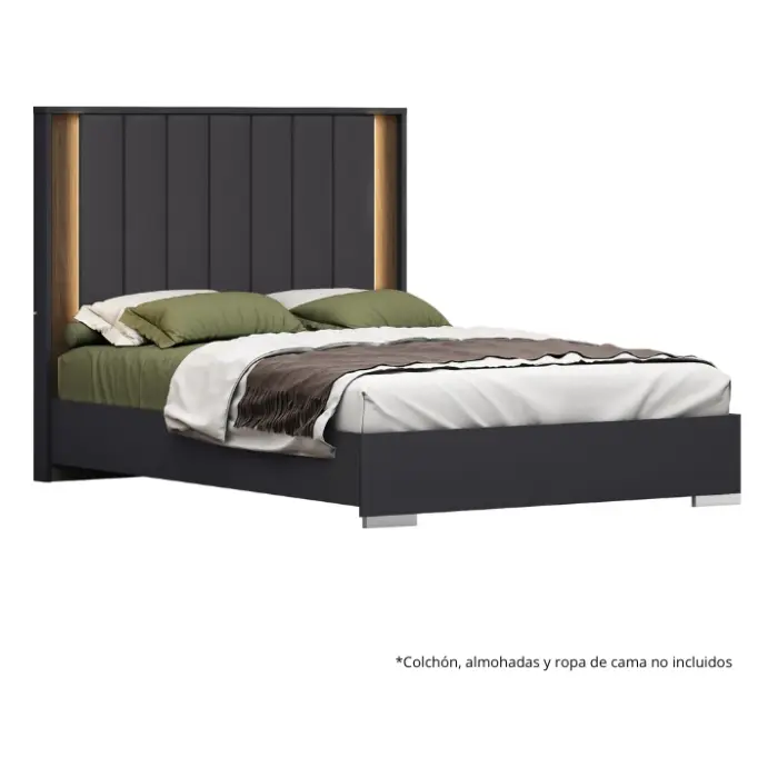 Cama Queen Barcelona Design Geltrú con Luz LED Grafito/Nogal RB137BQ-GFT