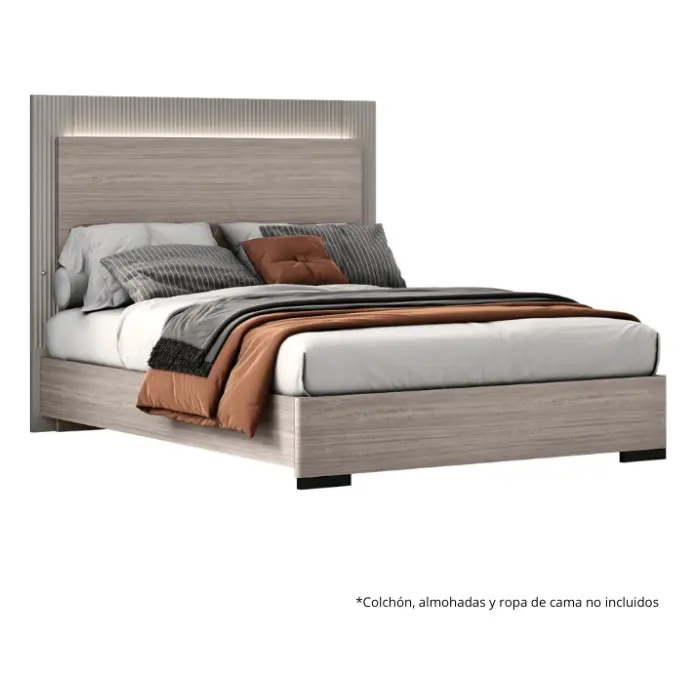 Cama Queen Barcelona Design Bages con Luz LED Beige/Gris/Negro RB139BQ-BG