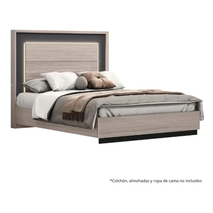 Cama Queen Barcelona Design Sabadell con Luz LED Beige/Grafito/Negro RB857BQ-BG
