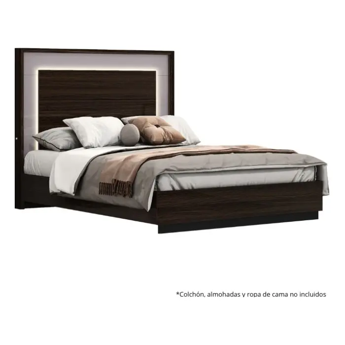 Cama Queen Barcelona Design Sabadell con Luz LED Roble/Gris/Negro RB857BQ-BK