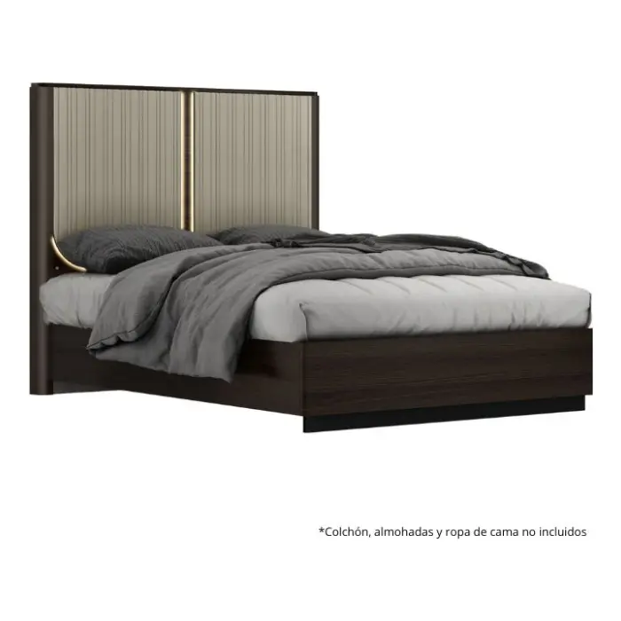 Cama Queen Barcelona Design Manresa con Luz LED Roble/Marrón/Negro RB858BQ-BK
