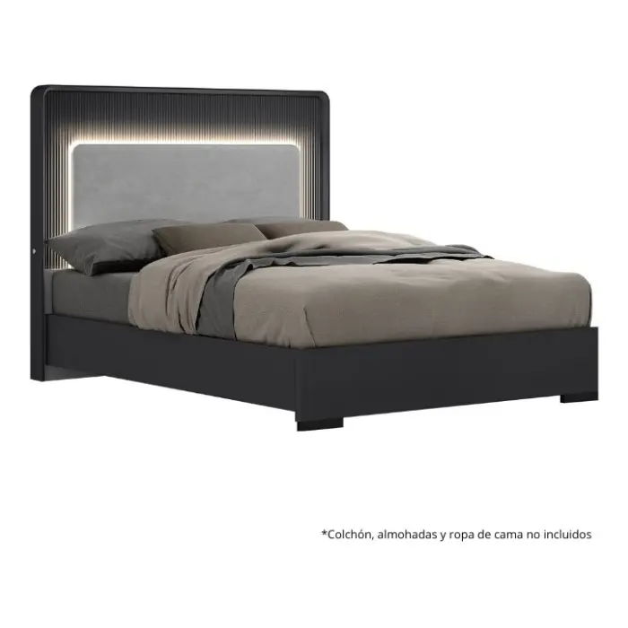 Cama Queen Barcelona Design Anoia con Luz LED Grafito/Negro SB107BQ-GFT