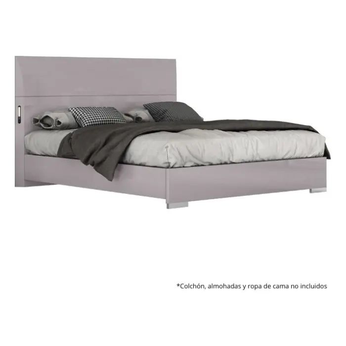 Cama King Barcelona Design Cataluña con Luz LED/Conector USB Gris SB325BK-GREY