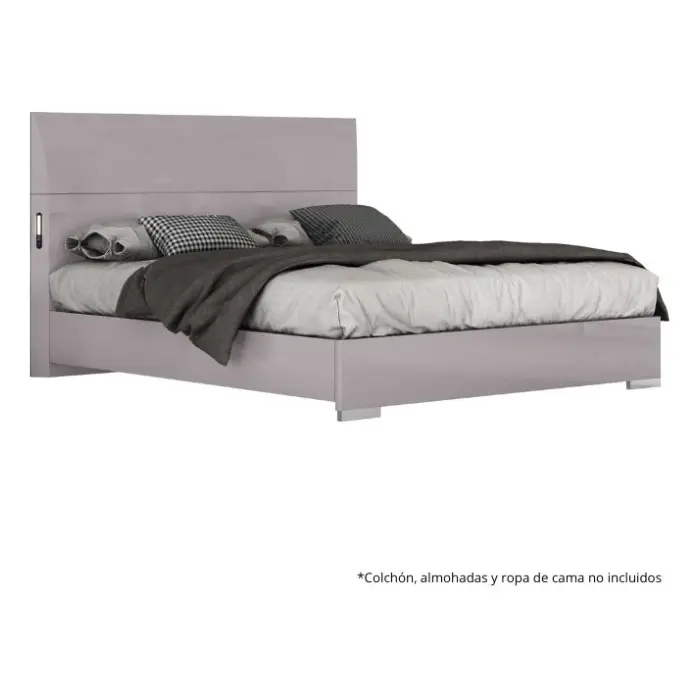 Cama Queen Barcelona Design Cataluña con Luz LED/Conector USB Gris SB325BQ-GREY