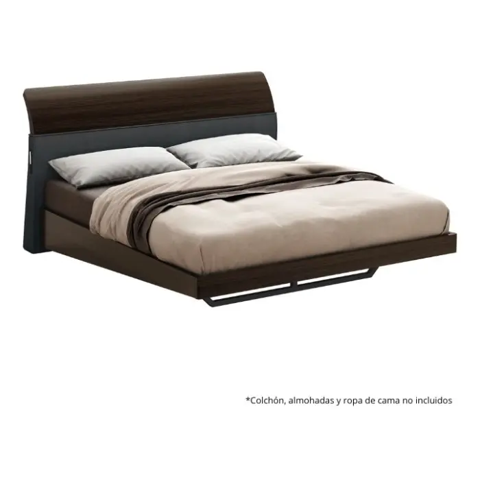 Cama Queen Barcelona Design Llobregat con Luz LED/Conector USB Roble TB153BQ-BK