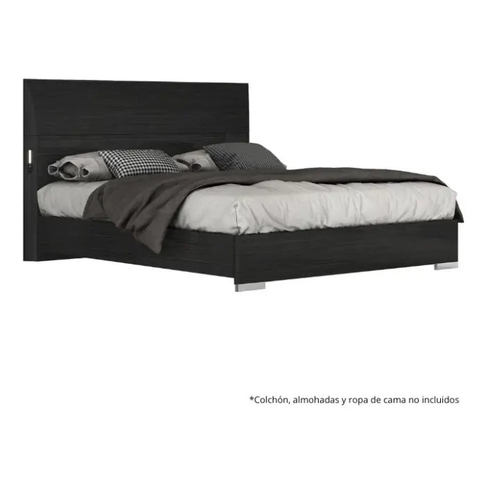 Cama King Barcelona Design Maresme con Luz LED/Conector USB Gris Angley TB325BK-GREY