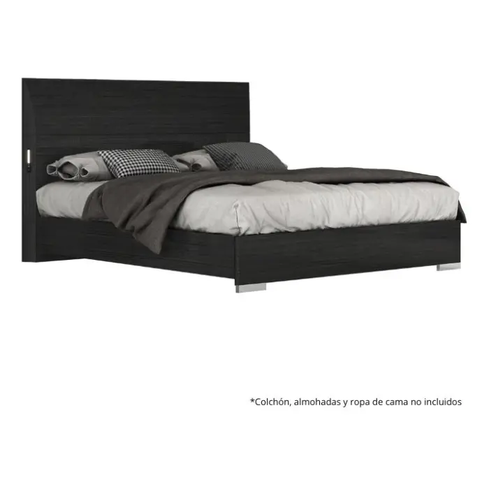 Cama Queen Barcelona Design Maresme con Luz LED/Conector USB Gris Angley TB325BQ-GREY