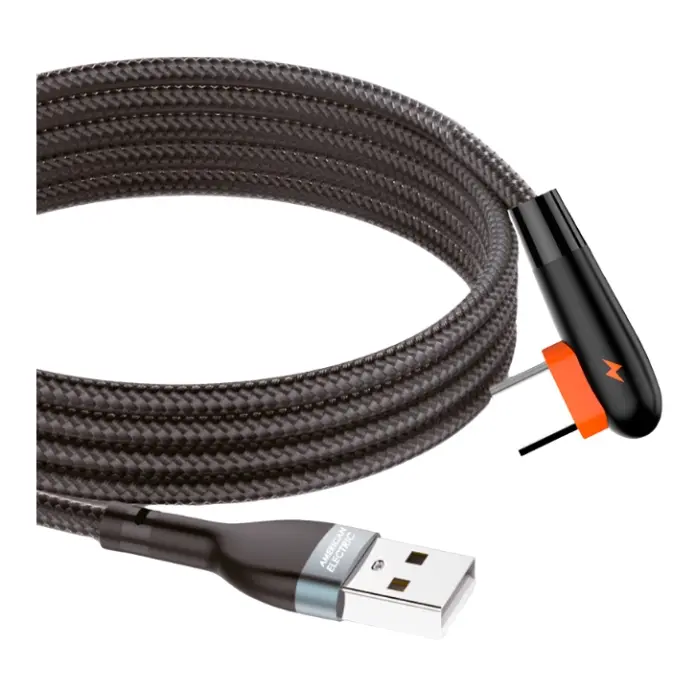 Cable USB-A a USB-C American Electric 2mts 90° Carga Rápida Negro JF-LS562-C