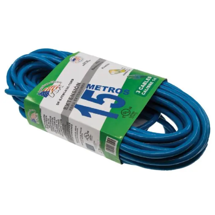 Extension TSJ American Electric 15M 3X14 UL Azul Neon SJTW14/3-15MB
