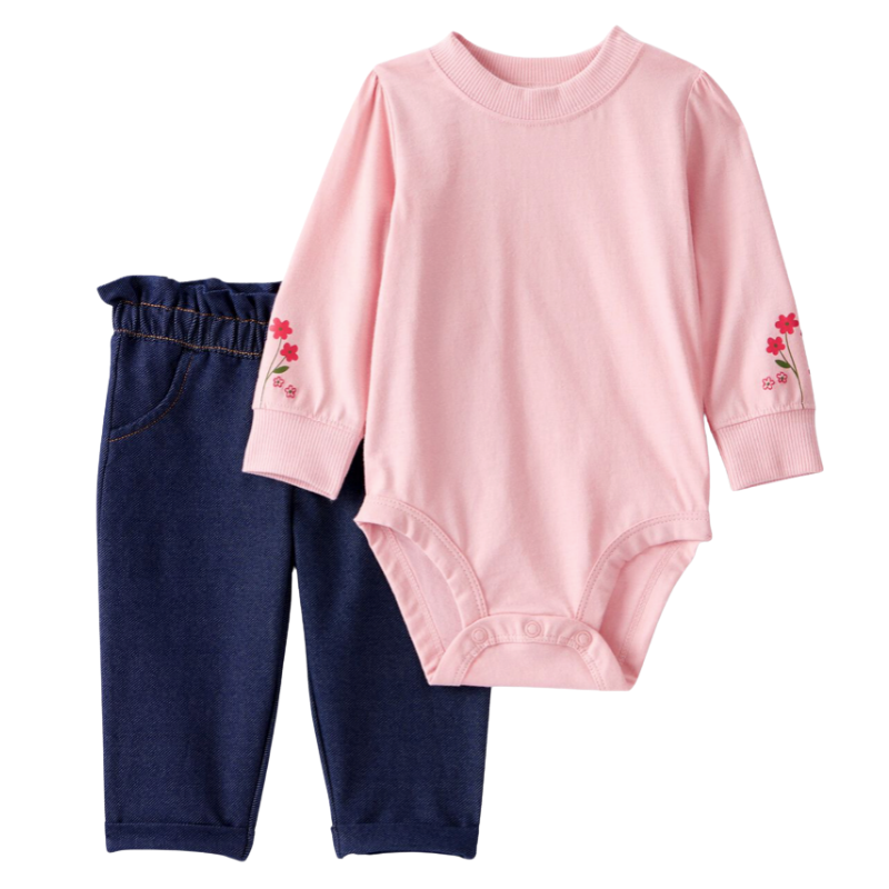 Conjunto de 2 piezas: mameluco y pantalón con estampado floral