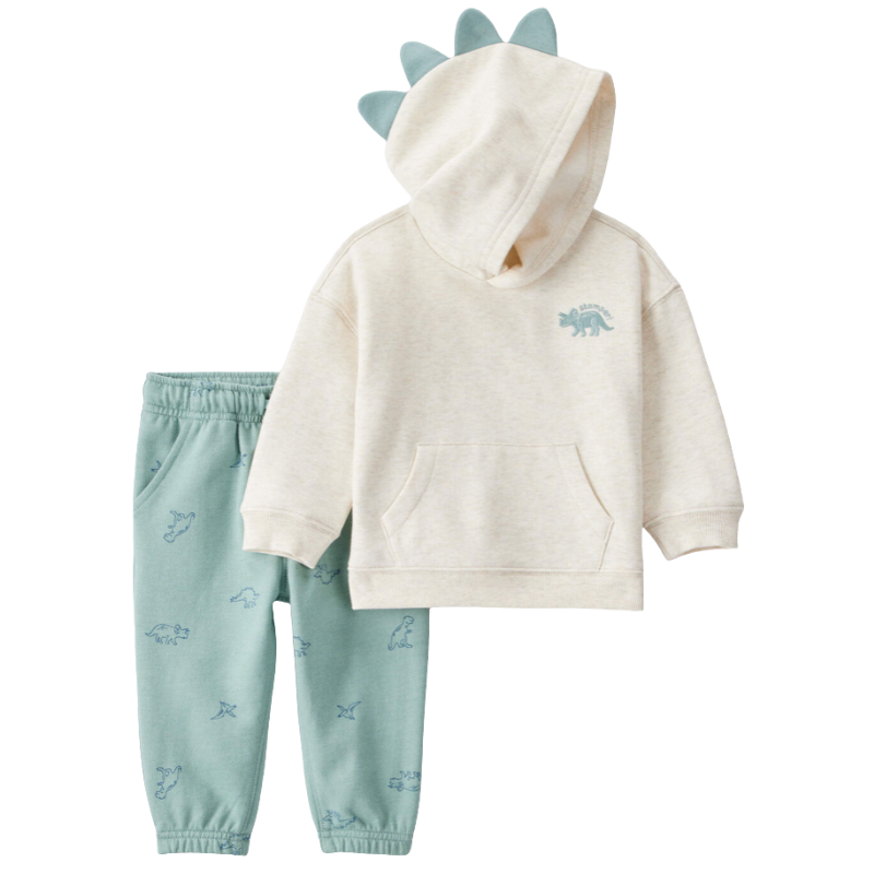 Conjunto pantalón y abrigo con gorro con motivo de dinosaurio