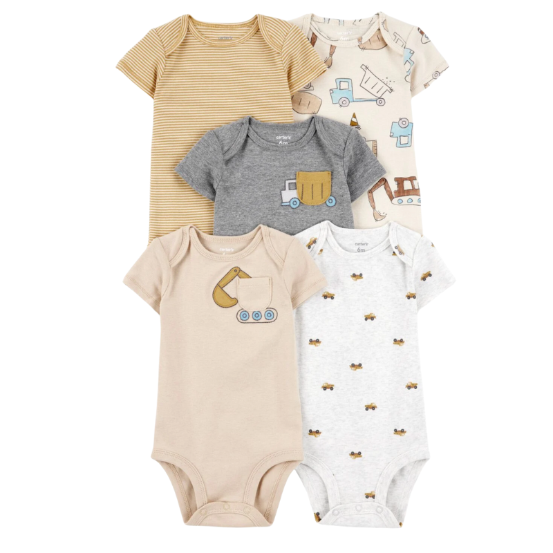 Set de 5 mamelucos manga corta motivo construcción