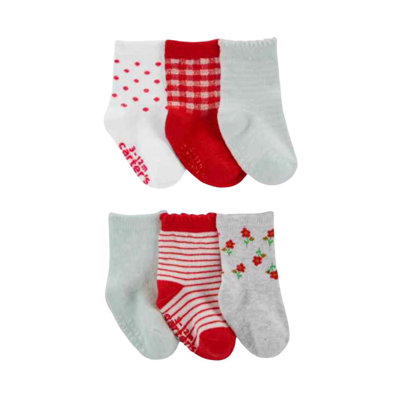 Set de 6 pares de medias flores y cuadros