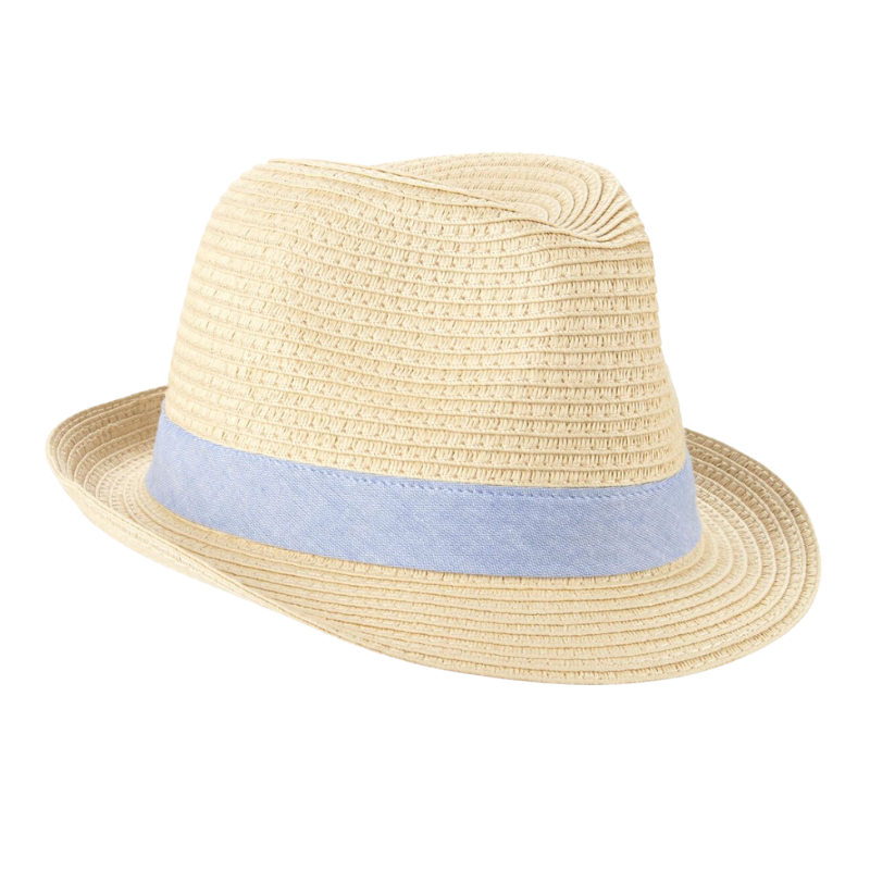 Sombrero de paja con cinta de tela azul