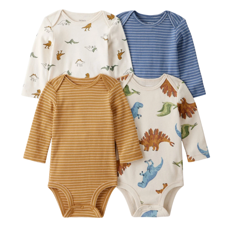 Set de 4 mamelucos con motivo de dinosaurio