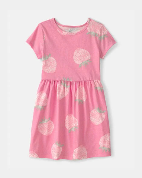 Vestido manga corta estampado fresas