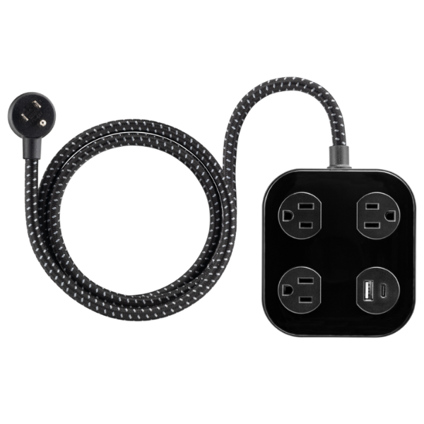 PROTECTOR DE PICOS 3 TOMAS 1 USB-C 1 USB-A 245 JOULES CABLE TEJIDO MARCA GE 82592 82592