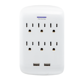 PROTECTOR DE PICOS 6 TOMAS + 2 USB PARED 2.1 900J 83188 GE 83188