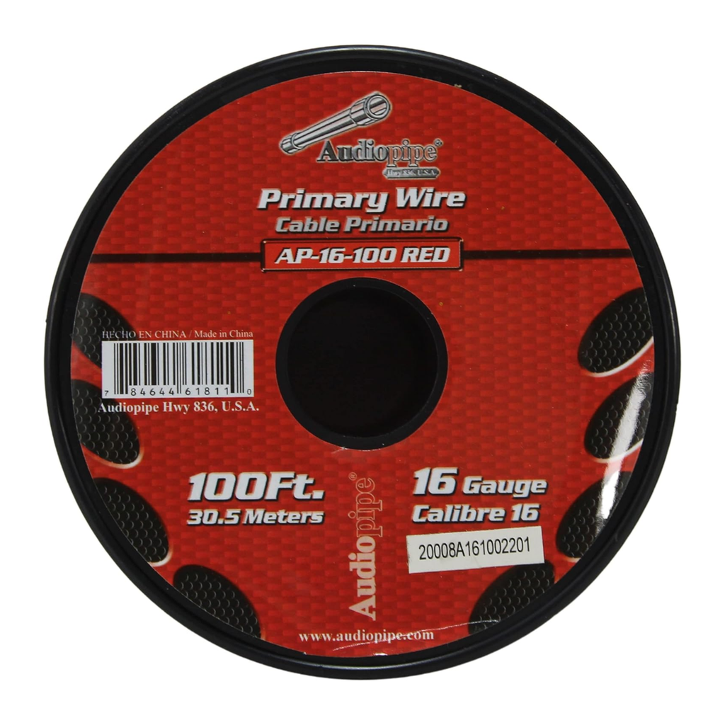 ROLLO CABLE AUTOMOTRIZ 30 MTS #16 ROJO AUDIOPIPE AP-16-100RED