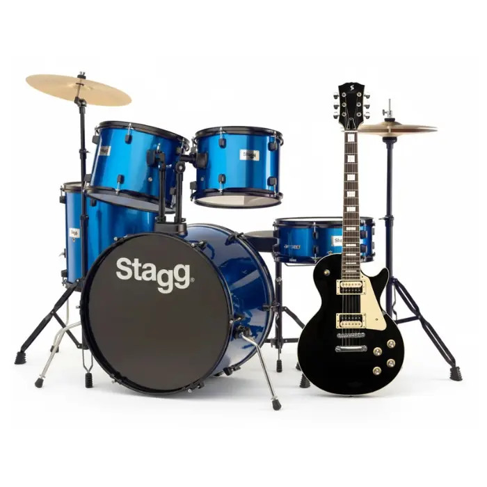 Combo Bateria 22" Estándar 5 Piezas Azul Tim-122B BL Stagg Tim-122BBL + Stagg SEL-STD-BLK Guitarra Electrica Estándar Negra SEL-STD-BLK