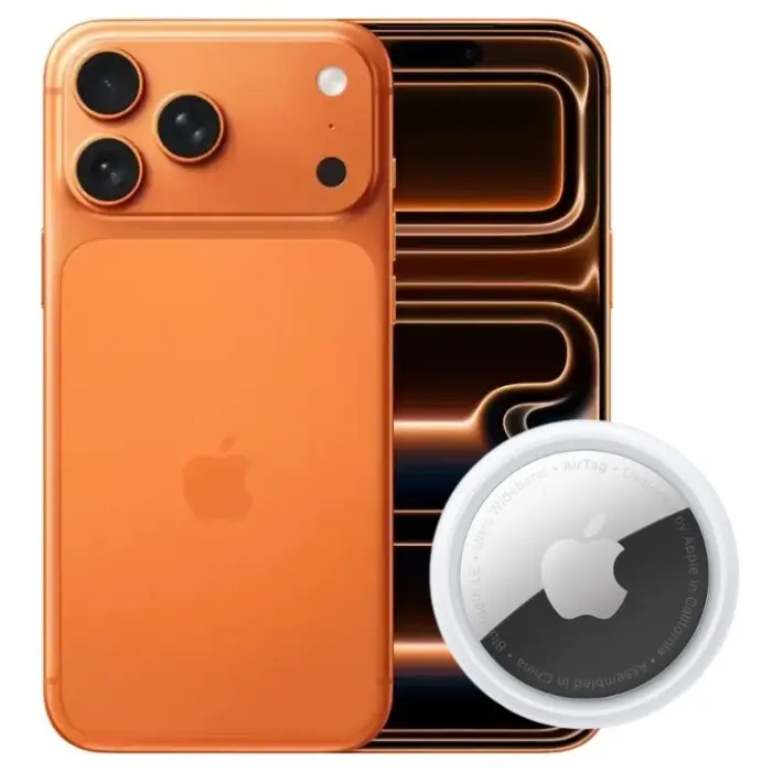 Combo Celular Apple iPhone 17 Pro Max 5G 256GB 12GB-RAM Naranja Cósmico + Rastreador Apple AirTag Blanco MX532AM/A