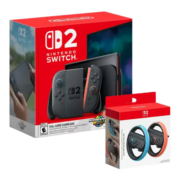 Combo Consola Nintendo Switch 2 256GB - Mario Kart World Bundle + Volante Nintendo Switch 2 Joy-Con 2 Wheel (2-Pack) Azul/Rojo BEEABU2AA 