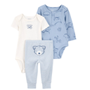 Set 3 piezas con diseño de osito en tonos azul suave
