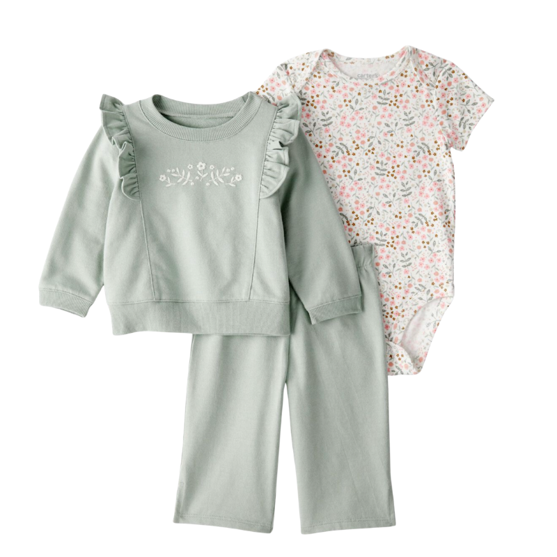 Conjunto Floral 3 Piezas con Sudadera y Detalles Bordados