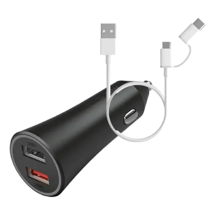MI 37W Dual-Port Car Charger + Xiaomi Mi 2-In 1 Usb Cable 30cm