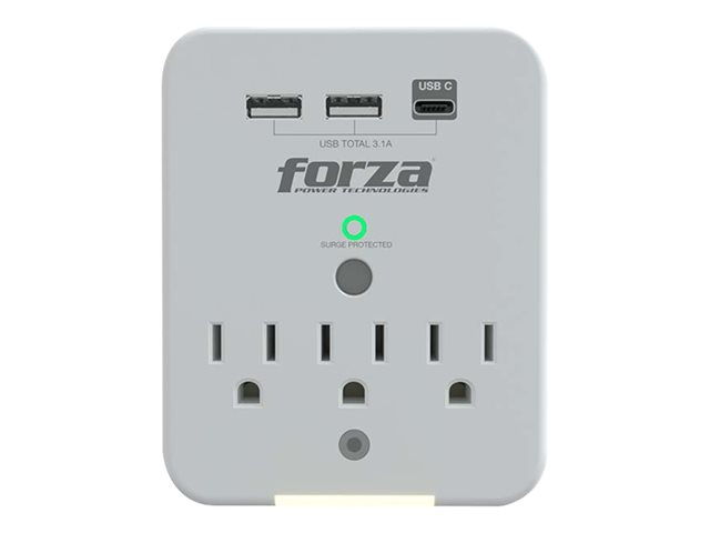 Protector de Sobretensión Forza 490J/1875W 3 Salidas y 3 USB 120V FWT-331USBC