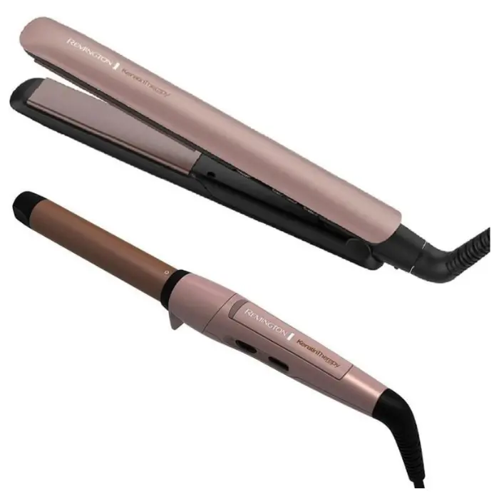 Alisadora y Ondulador Remington con keratina-rosado