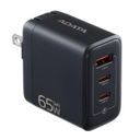 CARGADOR ADATA CHARGERU-0653-QCPDBK 65W 2 PUERTOS USB-C Y 1 PUERTO USB-A CARGA RAPIDA