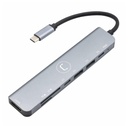 HUB UNNO TEKNO HB1107SV 7 EN 1 USB-C 2 PUERTOS USB-A 1 PUERTO USB-C 1 PUERTO PD 1 PUERTO HDMI 1 RANURA SD Y 1 RANURA MICRO SD