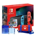 Combo Consola Nintendo Switch V2 Neon - Super Mario Bros Wonder Bundle + Bolso Viajero Nintendo Switch Super Mario Bros. Rojo/Azul