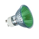BOMBILLO HALOGENO GU10-130V, 50W, VERDE.