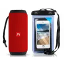 Combo Parlante Argom DrumBeats Inalámbrico ARG-SP-3017RD + Estuche Impermeable para Celular Argom Transparente ARG-AC-0451BL