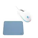 Combo Mouse Logitech G203 LightSync Alámbrico Blanco 910-005791 + MousePad Logitech Studio Series M Azul 956-000038