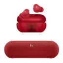 Combo Parlante Inalámbrico Apple Beats Pill Bluetooth Rojo Audaz MWQW3BE/A + Audífonos Inalámbricos Apple Beats Solo Buds Rojos Transparente MUW03BE/A