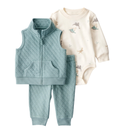 Conjunto 3 piezas chaleco verde con dinosaurios