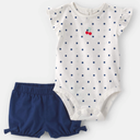 Conjunto 2 piezas short azul y body con puntos y cherries